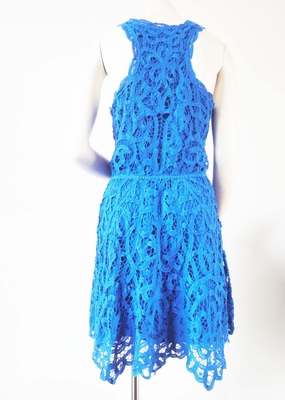 O vestido bordado azuis marinhos do algodão da roupa de forma das senhoras para mulheres com parte traseira do piloto projeta
