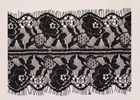 Larga bordada OEM Crochet algodão preto cílios onda Lace Trim para mulheres