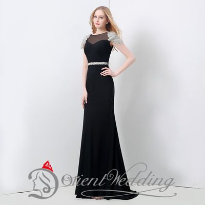 Vestidos de noite pretos longos das mulheres ocas "sexy" da luva do tampão
