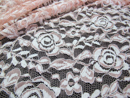 Tela elástico do laço do poliéster do Spandex do algodão com laço feito malha malha da flor