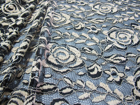 Tela elástico do laço do poliéster do Spandex do algodão com laço feito malha malha da flor