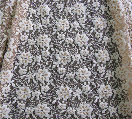 AZO Stretchable escovado floral do marfim elástico da tela do laço que tinge livre CY-LW0652