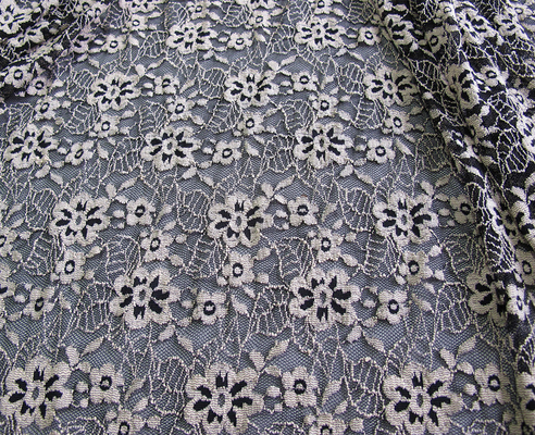AZO Stretchable escovado floral do marfim elástico da tela do laço que tinge livre CY-LW0652