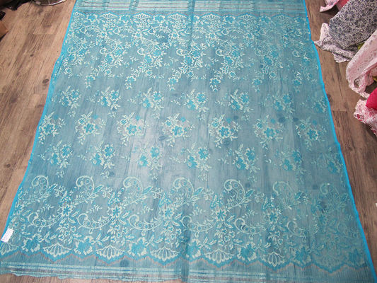 Verde metálico de nylon da tela do laço da flor Stretchable feito malha para a roupa
