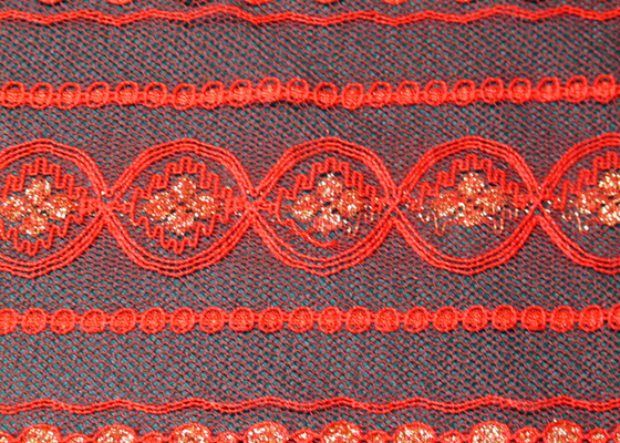 Vermelho metálico Eco-Amigável da tela do laço, material elástico CY-LW0208 do laço