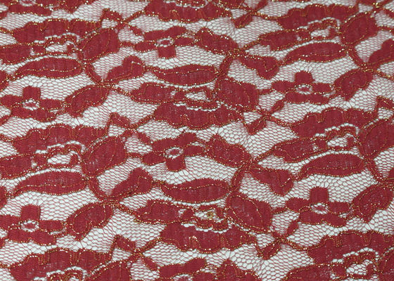 Tela metálica vermelha Stretchable do laço para o GV do vestido de casamento CY-LW0791