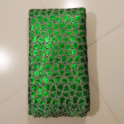 Tela bordada do laço para o vestido de casamento, verde
