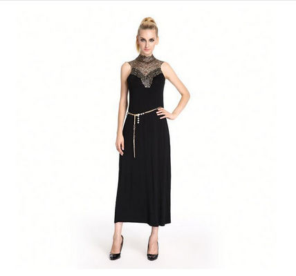 Comprimento sem mangas do tornozelo dos vestidos de cocktail das mulheres "sexy" do pescoço do plissado do laço