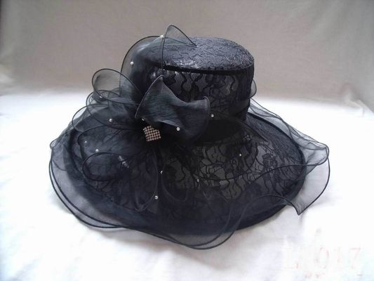 Chapéu preto de Organza da igreja das senhoras com tela do laço, curvatura da pérola para o partido, ocasião especial
