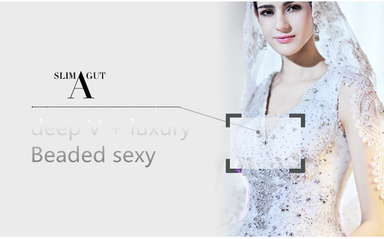 Vestidos de casamento frisados luxuosos do cristal de rocha, vestidos de casamento inchado do tule das mulheres