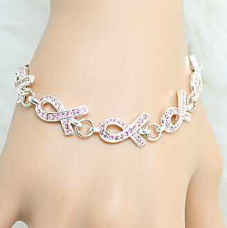 Bracelete de cristal da consciência do cancro da mama do metal trançado da forma para mulheres