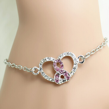 Bracelete de cristal da consciência do cancro da mama do metal trançado da forma para mulheres
