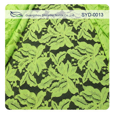 Tela de nylon do laço do cabo do algodão verde e preto para a senhora Vestuário, teste padrão da folha