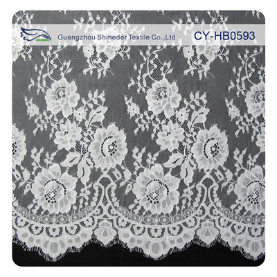 Tela de nylon para vestidos de casamento, tela floral Scalloped do laço de Chantily do laço