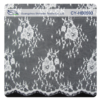Tela de nylon para vestidos de casamento, tela floral Scalloped do laço de Chantily do laço