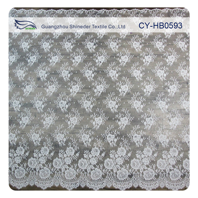 Tela de nylon para vestidos de casamento, tela floral Scalloped do laço de Chantily do laço