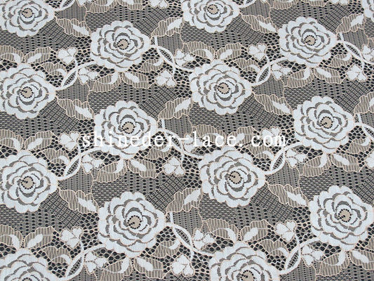 Tela amarrado de nylon do laço do jacquard do teste padrão do projeto da flor pela jarda