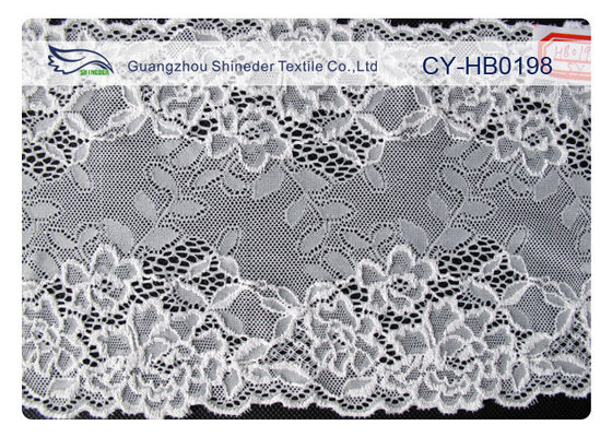 Guarnição de nylon da tela do laço do algodão elástico branco para o vestido de casamento CY-HB0198