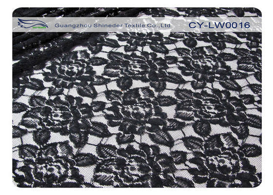 Tela de nylon do laço do algodão preto da flor, nylon de 65% + algodão CY-LW0016 de 35%