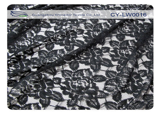 Tela de nylon do laço do algodão preto da flor, nylon de 65% + algodão CY-LW0016 de 35%