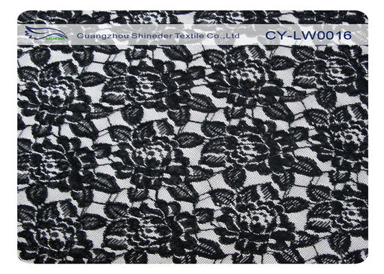 Tela de nylon do laço do algodão preto da flor, nylon de 65% + algodão CY-LW0016 de 35%